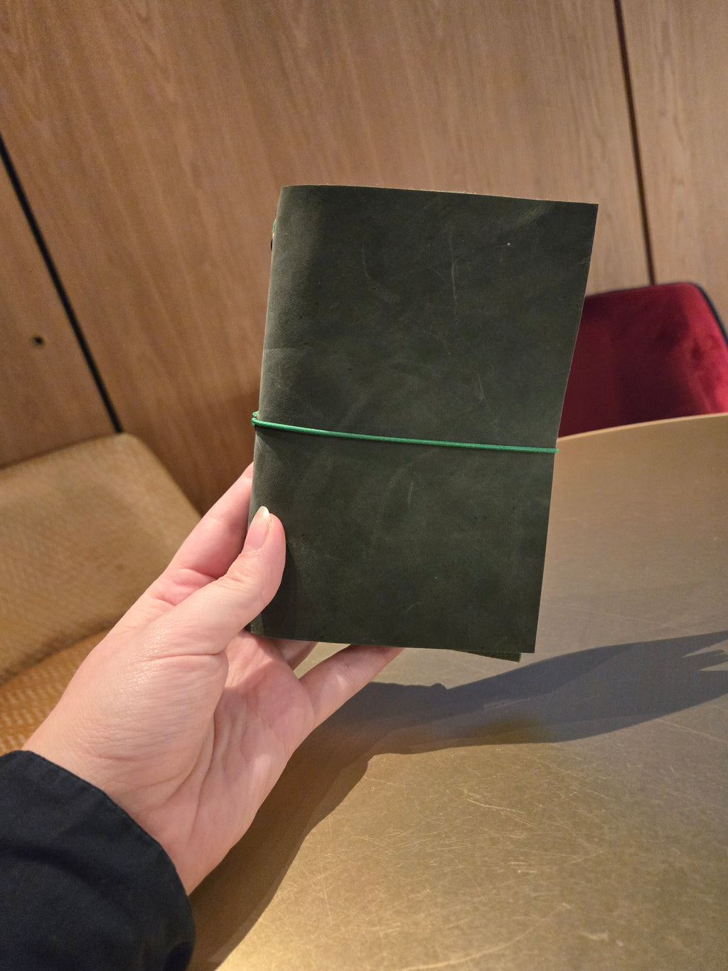 Dark Green Leather Bi-Fold Notebook Cover