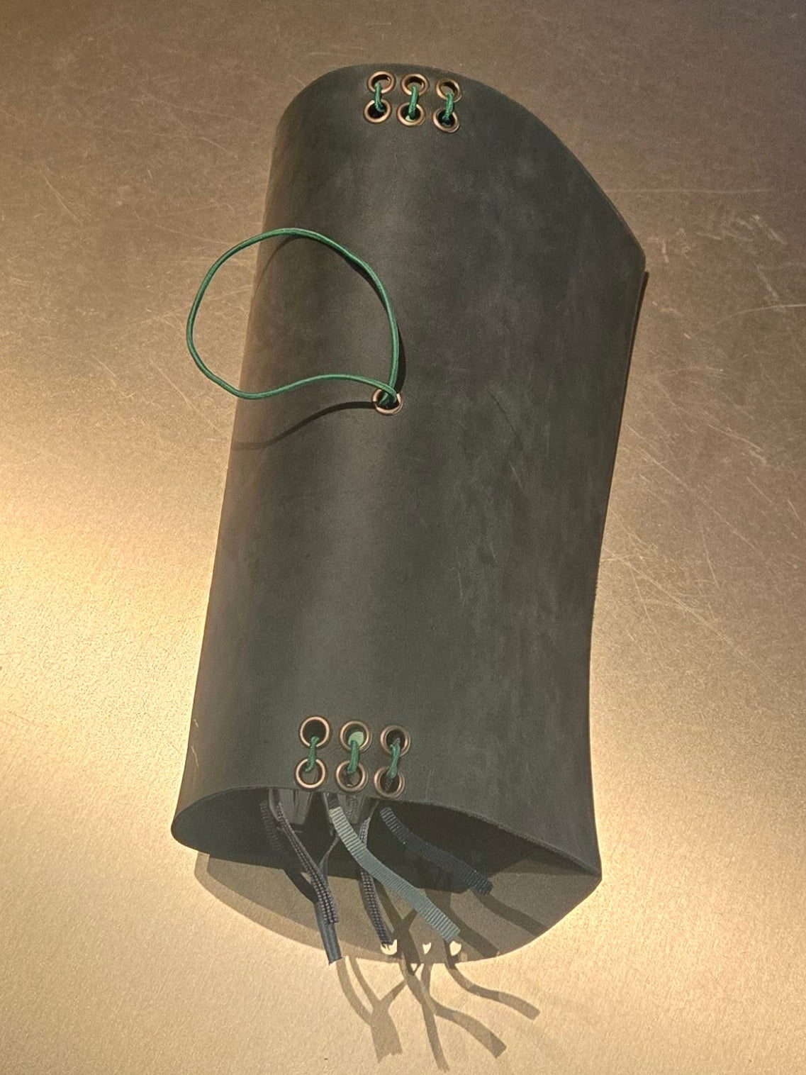 Dark Green Leather Tri-Fold Notebook Cover with elastic closure